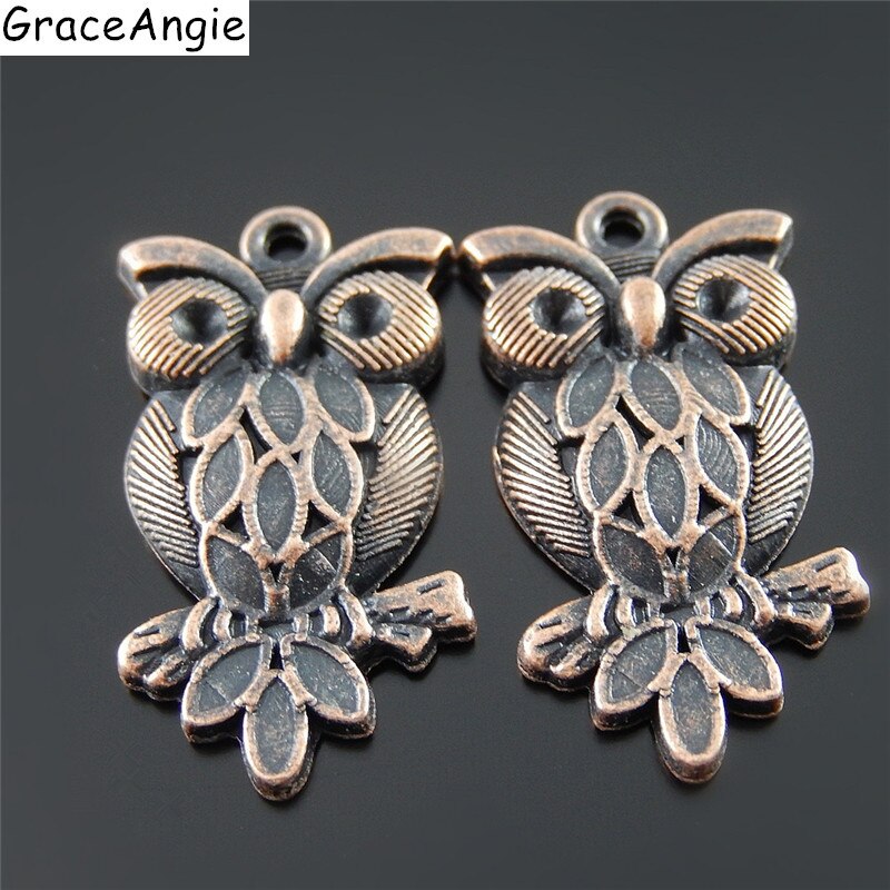 Whole (10 pieces) Antique Copper Tone Alloy Owl Charms Necklace Pendant Cute Animal Jewelry Findings 28*16*2mm AU32074